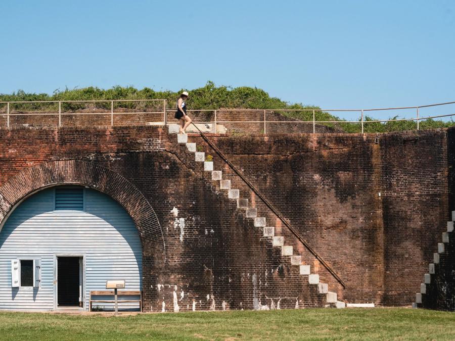 Women walking around Historic Fort Morgan in Gulf Shores 